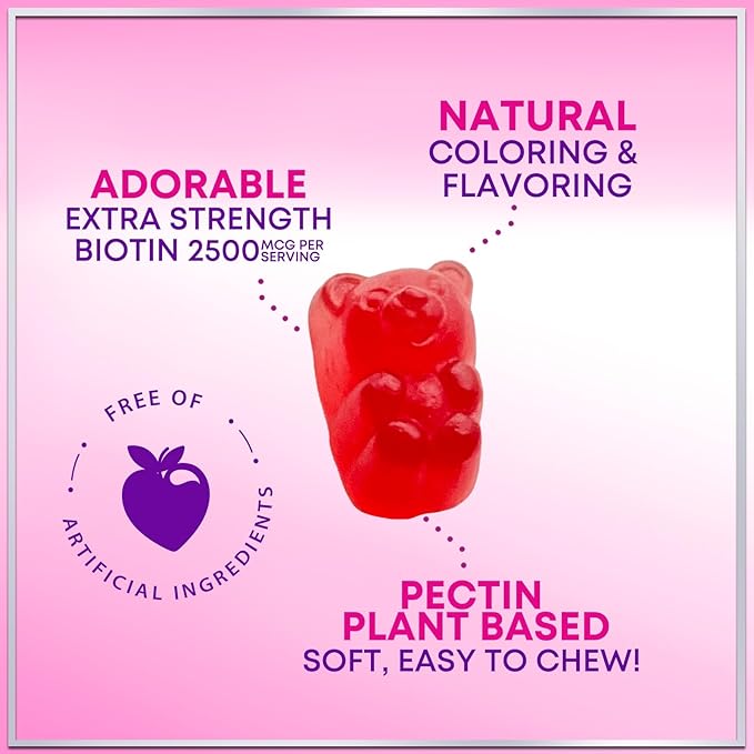 Collagen Peptides Gummies - 2500 mcg D-Biotin Per Serving - Hydrolyzed Protein Type I & III Multi Collagen Supplement with Vitamin C & Zinc - Support for Hair, Skin, Nails, Berry Flavor - 60 Gummies
