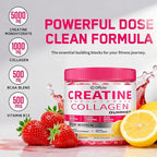 Creatine for Women, 5000mg Creatina Monohidratada Gummies with Collagen & BCAAs for Muscle Recovery, Energy & Skin, Chewable Post-Workout Supplement, Sugar-Free, No Bloating, 4 Gummies Per Day