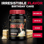 ALLMAX ISOFLEX Pure Whey Isolate Protein Powder - Gluten Free, Low Lactose, Sugar-Free - High-Protein, Clean, Keto-Friendly for Pre Post Workout Supplement for Women and Men | Birthday Cake, 2lb