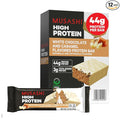 MUSASHI High Protein Bar, 45g Protein, 2g Total Sugars, White Chocolate Caramel, Post Workout and Protein Snack On The Go, 12 Pack of 3.2oz (90g) Bars
