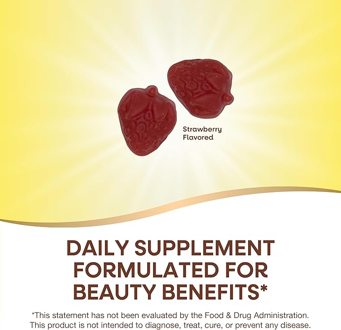 Nature's Way Alive! Hair, Skin & Nails Premium Gummies, Beauty Formula*, with Collagen, Biotin, Vitamins C & E, Strawberry Flavored, 60 Gummies