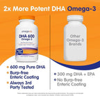 OmegaVia DHA 600 mg, Ultra Pure Omega-3 DHA Supplements for Brain and Eyes, DHA Prenatal Vitamins for Women, Burpless Fish Oil Omega 3, IFOS Tested, 120 Softgels