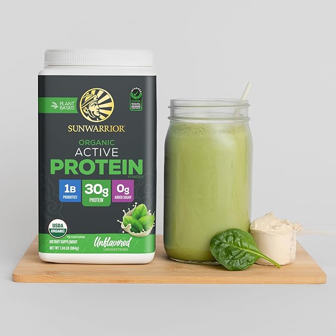 Sunwarrior Organic Plant Based Protein Powder | Vegan Organic Protein Powder with BCAA Amino Acids Plus Recovery Minerals & Botanicals | Non-GMO Soy Dairy & Gluten Free (Unflavored, 20 Servings)