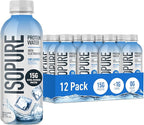 Isopure Clear Protein Water with Electrolytes, 15g Whey Protein Isolate, Zero Sugar, Unflavored, 20 fl oz Bottles, 12-Pack