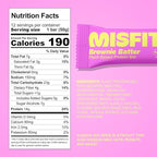 Misfits Vegan Protein Bars - Fudgey Brownie Batter| Nutrition Bars - 14g Protein, 1g Sugar, Plant-based, Low Carb, Non-GMO, Gluten Free Snacks | Pack of 12
