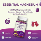 2 Pack Magnesium Oxide Gummies 400mg, Chewable Magnesium Oxide Supplement for Adults, Nerve & Muscle Support - Sugar-Free, Vegan,120 Count