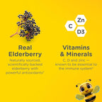 Zarbee's No Sugar Coating Elderberry Gummies for Kids, Daily Immune Support* Gummies with Vitamins C, D3 & Zinc to Support a Healthy Immune System*, No Artificial Flavors, Ages 2+, 42 ct