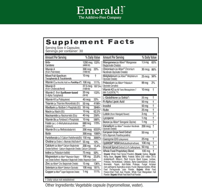 Emerald Labs Women's 45+ Clinical Multi - Multivitamin for Comprehensive Support, Bone & Heart Health* - Designed for Women 45+ - Gluten-Free & Vegetarian - 120 Vegetable Capsules (30-Day Supply)