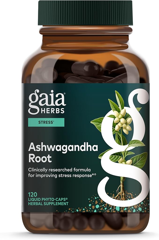 Gaia Herbs Ashwagandha Root - Stress Relief & Sleep Support Supplement - Supports Balanced Energy Levels & Positive Outlook* - 120 Vegan Liquid Phyto-Caps (60 Servings)
