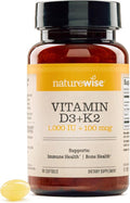 NatureWise Vitamin D3 1000IU + K2 (MK7) 100mcg with Organic Extra Virgin Coconut Oil - Supports Calcium Absorption, Bone & Immune Health - Non-GMO, Soy & Gluten-Free - 90 Softgels[3-Month Supply]