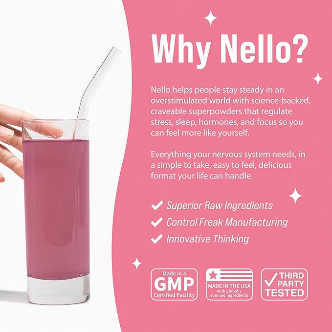 Nello Superbalance Hormonal Support Drink Mix, SRI-81 Shatavari, Myo-Inositol, Rhodiola Rosea, Vitamin C, Magnesium, Theobromine, Blueberry Acai (Pack of 20)
