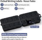 Foldable & Portable Pill Organizer 2 Times A Day with Extra Compartments - Etched Labels - Weekly 7 Day AM PM Medicine Box, Week Daily Travel Pill Case Holder Dispenser for Vitamin, Supplement - Black