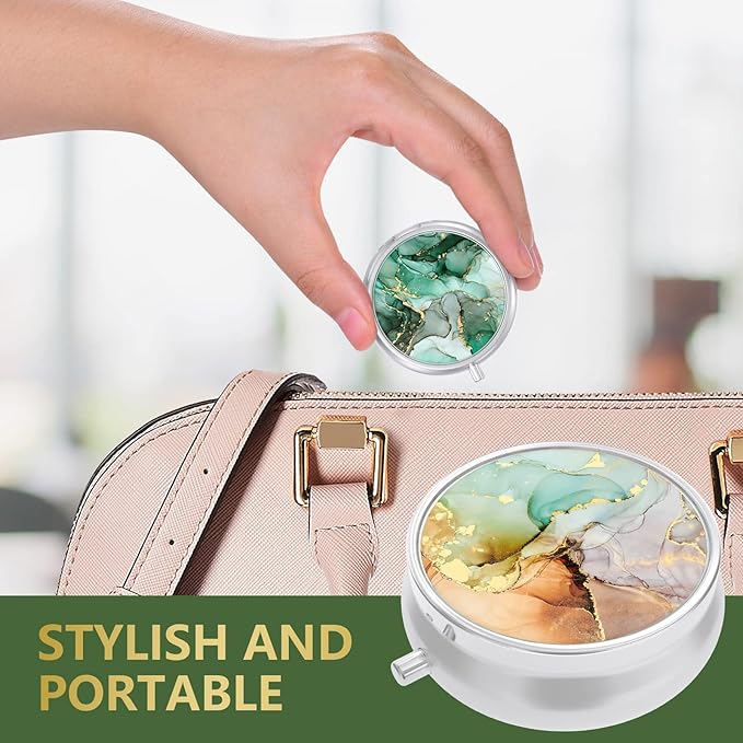 3 Pack Pill Box, Small Pill Case for Purse & Pocket, Cute Travel Medicine Organizer, Portable Medicine Container Holder to Hold Vitamins, Medication, Fish Oil & Supplement, Ink Texture
