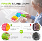 AUVON Weekly Pill Organizer 2 Times a Day in 7 Colors with Face-Up Labels for Easy Organization, Portable AM PM Pill Box 7 Day with Dual Protection Keeps Medications, Vitamins, Fish Oils from Spills