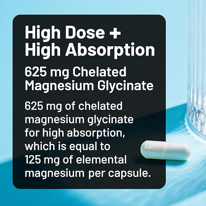 NatureWise Magnesium Glycinate 625 mg - High Absorption Chelated Magnesium Glycinate for Sleep, Relaxation, Muscle & Bones* - Gentle on Stomach, Vegan, Non-GMO - 30 Capsules[30-Day Supply]