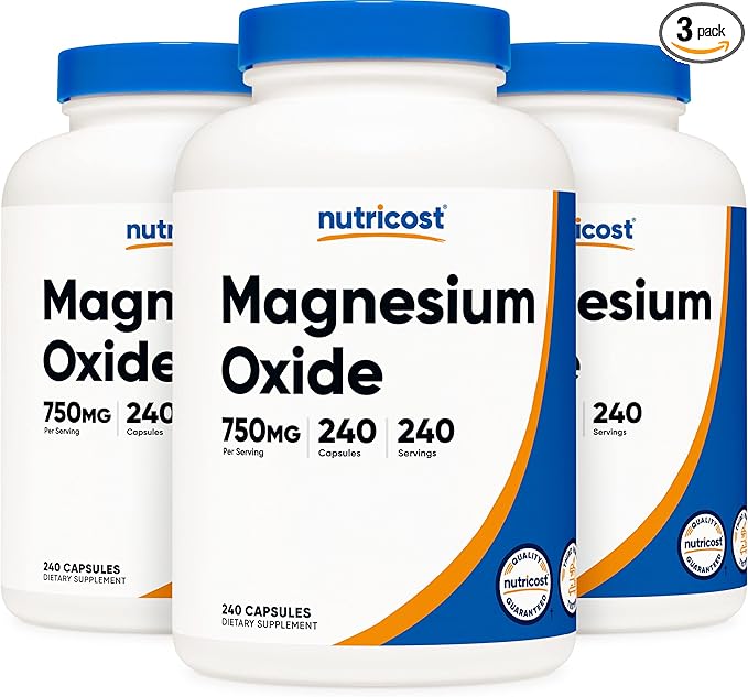 Nutricost Magnesium Oxide 750mg, 240 Capsules (3 Bottles)