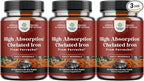 Slow Release Iron Supplement for Women & Men - Supports Health - Blood Support Iron Bisglycinate with Vitamin C - Gentle Energy & Immune Support - High Absorption Ferrous Bisglycinate - 60 Ct - 3pk