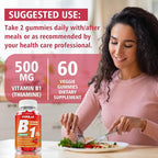 Pack of 2 Vitamin B1 Gummies 500mg for Adults & Kids, Thiamine B1 Supplement with Magnesium, Vitamin B1 Supplement for Nervous System Supports & Boost Energy, Raspberry Flavor, 120 Count