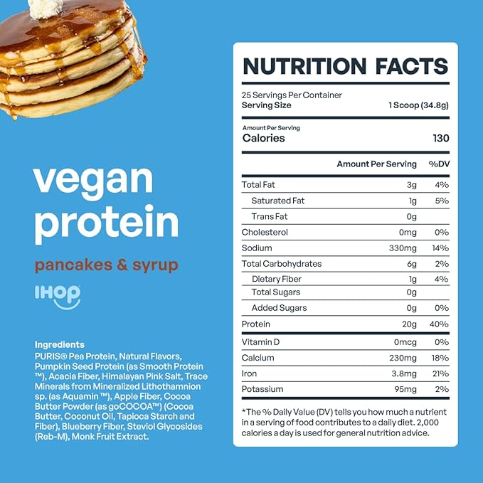 BE AMAZING Vegan Protein Powder, IHOP Cinn-A-Stack Pancakes, 20g Plant Based Protein with Prebiotic Fiber, Low Carb, Dairy and Gluten Free Shake Mix, No Added Sugar, 29.3 oz, 25 Servings