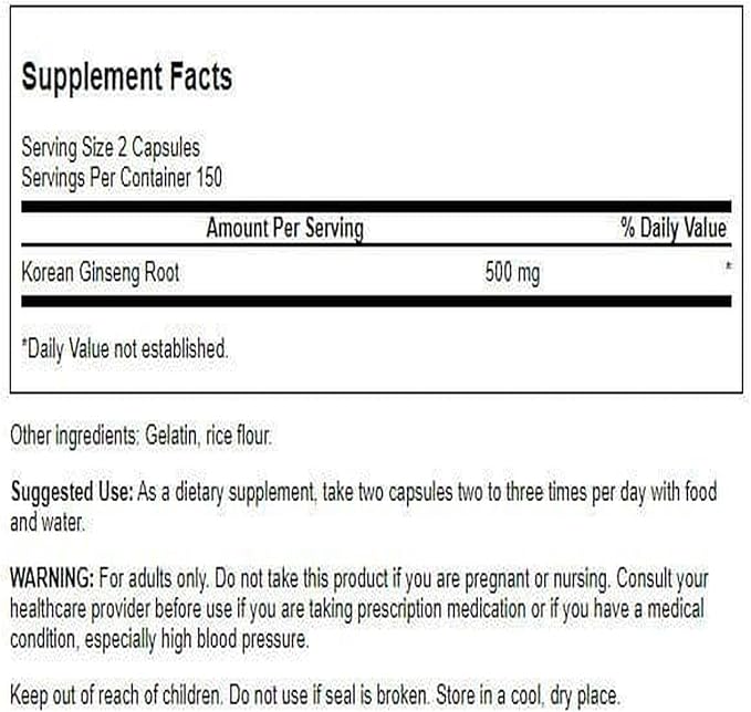Swanson Korean Ginseng 250 Milligrams 300 Capsules