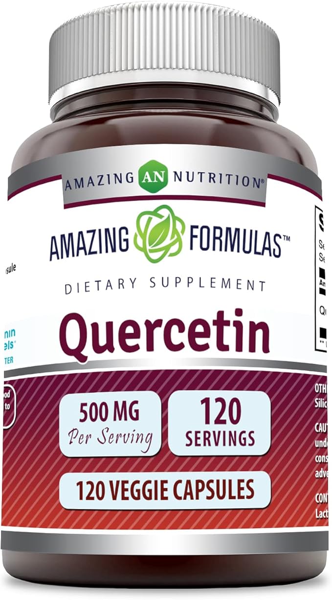 Amazing Formulas Quercetin 500mg 120 Veggie Capsules Supplement - Non-GMO - Gluten Free - Supports Overall Health & Well Being