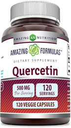 Amazing Formulas Quercetin 500mg 120 Veggie Capsules Supplement - Non-GMO - Gluten Free - Supports Overall Health & Well Being