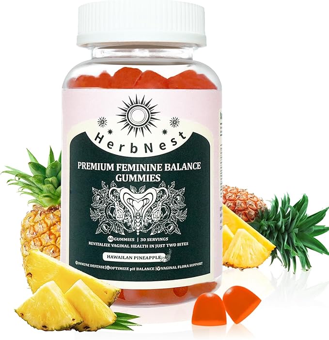 Feminine Balance Gummies - 1 Billion CFU Probiotics & Vitamin C - Supports Vaginal pH & Flora Balance - Sugar Free, Vegan, Pineapple Flavor - 60 Gummies