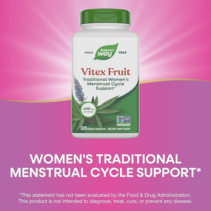 Nature's Way Vitex Fruit, Traditional Menstrual Cycle Support*, Traditional Women's Health Support*, Chasteberry Supplement for Women, Vegan, 320 Capsules (Packaging May Vary)