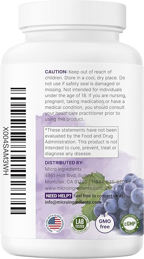 Micro Ingredients Grape Seed Extract, 240 Capsules | 3-in-1 Antioxidant Blend with Resveratrol & Red Wine Extracts | Max Strength Polyphenols Supplement | Non-GMO