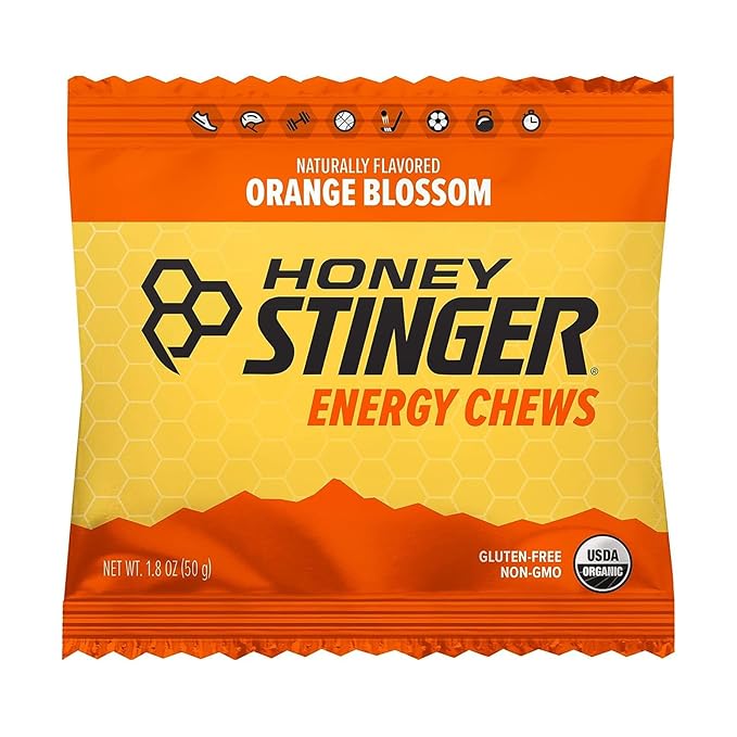 Honey Stinger Organic Orange Blossom Energy Chew, Gluten Free & Caffeine Free, for Exercise, Running and Performance, Sports Nutrition for Home & Gym, Pre and Mid Workout, 21.6 Ounces (Pack of 12)