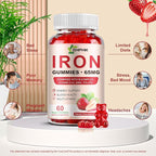 Iron Supplement Gummies, 65mg Iron for Women Men Kids, Natural Vegan Iron Gummy with Folate Gentle on Stomach, Gluten Free, Energy Support & Immune Health, 60 Gummies