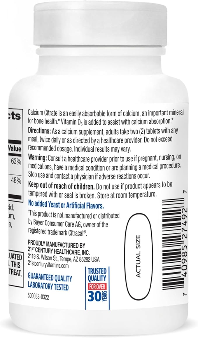 21st Century Calcium Citrate Plus D Maximum Caplets, 75 Count