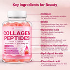 Collagen Gummies for Women - Sugar-Free Hydrolyzed Collagen Gummy with Biotin, Hyaluronic Acid & MultiVitamins, Type I, II, III, V & X Collagen Peptides - Promote Skin/Hair/Nail/Bones, 60 Cts