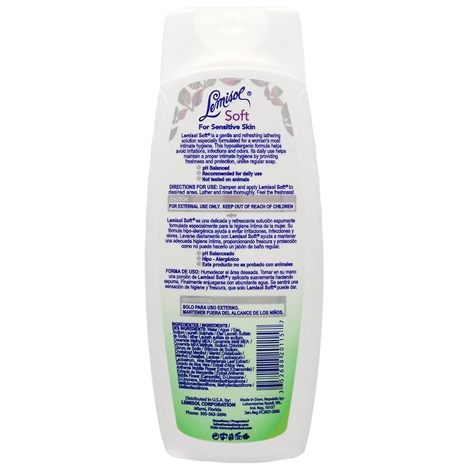Lemisol Soft Feminine Wash, Fragrance-Free for Sensitive Skin, 12.5 Fl Oz Bottle