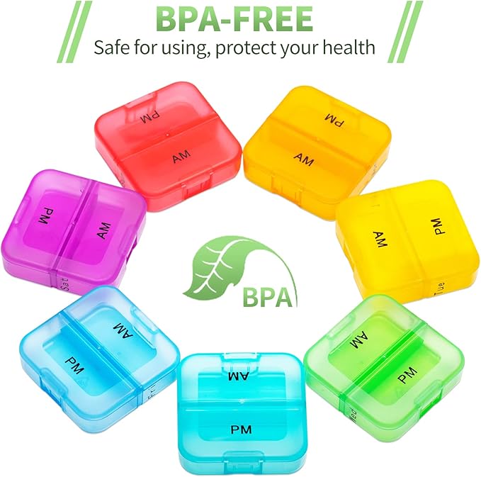 Zoksi Weekly Pill Organizer 2 Times a Day, Pink 7 Day Am Pm Pill Box, Daily Am Pm Pill Organizer 7 Day, Portable Vitamin Pill Case, Weekly Pill Box for Fish Oils, Vitamin, Supplement