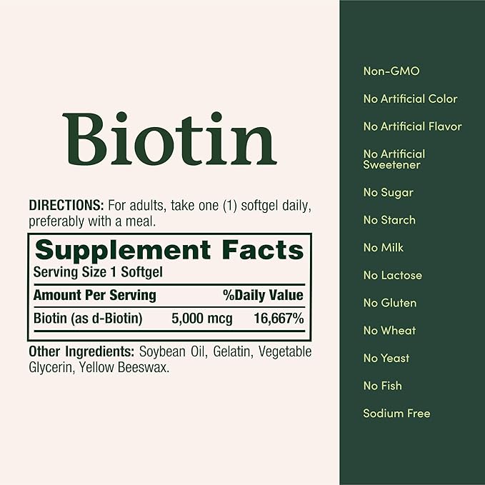 Nature's Bounty Biotin, Supports Metabolism for Cellular Energy and Healthy Hair, Skin, and Nails, 5000 mcg, 150 Softgels (Pack of 2)