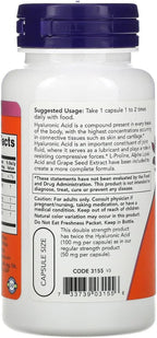 NOW Foods Hyaluronic Acid 100mg 60 VegiCaps (Pack of 2)