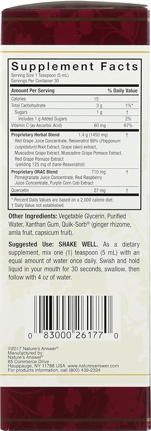 Nature's Answer Alcohol-Free Resveratrol Reserve, 5-Fluid Ounces | Packed with Antioxidants | Promotes Overall Health | Immune System Support | Single Count