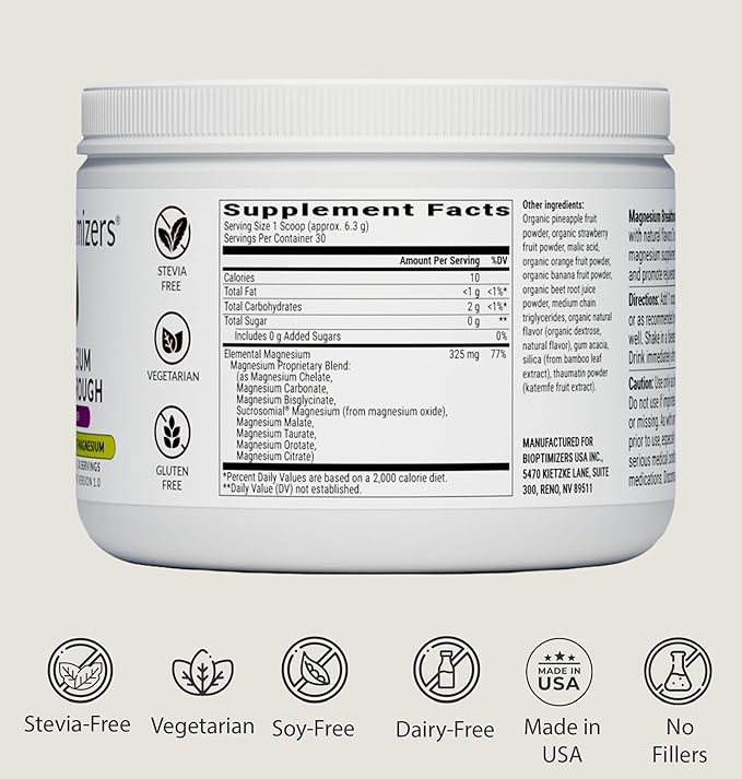 BIOptimizers Magnesium Breakthrough Drink - 8 Forms of Magnesium, Electrolytes, Sleep Health, Stress, Muscle Recovery, Heart Support | Glycinate, Citrate, Malate - Fruit Punch