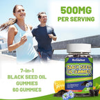 Black Seed Oil Gummies, Organic Black Cumin Seed Oil Gummies, Black Cumin Seed Oil Organic 500mg, Chewable Black Seed and Honey Gummies, Vegan, 60 Gummies