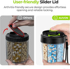 AUVON Large Pill Dispenser Can Store 7 Various Supplements, Travel Pill Organizer Bottle with Anti-Mix Design, Arthritis-friendly Pill Holder with Wide Opening & Slider Lid, Includes 20 Blank Stickers