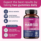 ZEBORA Hair Growth Vitamins with Biotin, Keratin & Collagen - Biotin Gummies with Beauty Support Blend for Hair, Skin & Nails - Vegan Hair Vitamins for Women & Men - 90 Blueberry Gummies, Non-GMO