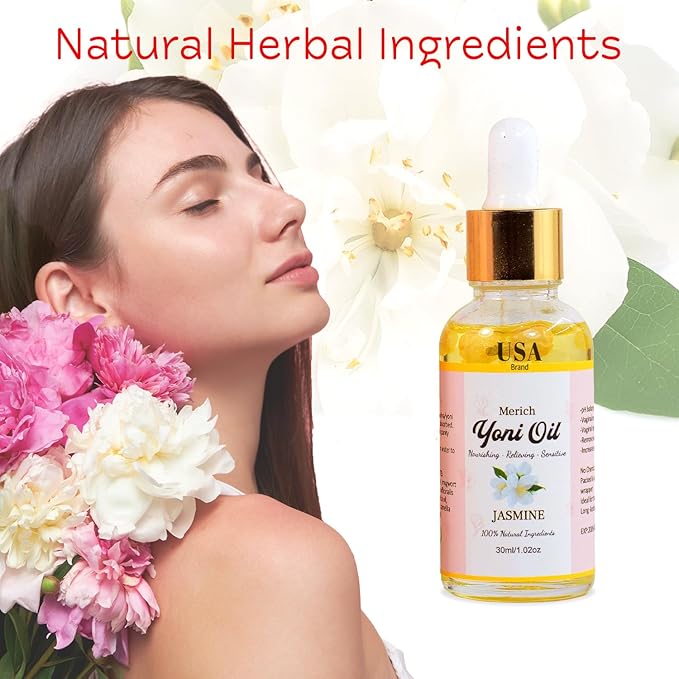 MERICH Natural Yoni Oil for Women | pH Balancing Vaginal Detox Oil, Jasmine | Rejuvenating Formula for Dark Spots & Ingrown Hair | Odor Eliminator & Gentle Cleansing Feminine Care | 1 oz