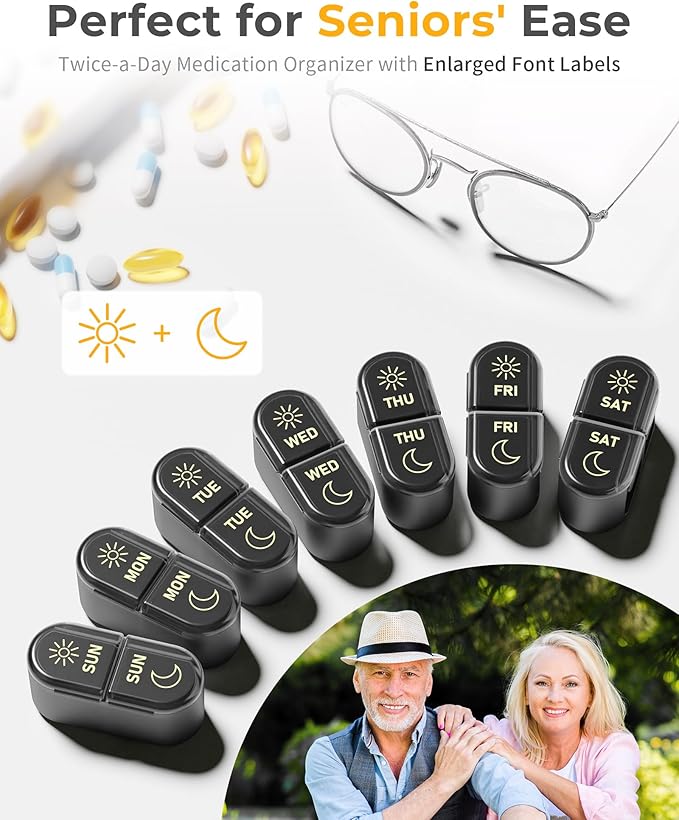 Pillex AM & PM Pill Organizer 7 Days, Weekly Pill Case 2 Times a Day, Pill Box 7 Day, Medicine Pill Organizer for Travel, Vitamins, Fish Oils, Supplements