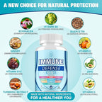Immune Support Supplement, 10-in-1 Immune Defence with Vitamin C,B6,B12,VIT D, Zinc, Echinacea Turmeric Elderberry Immune Boosters for Adult - 120 Capsules(2 Pack)