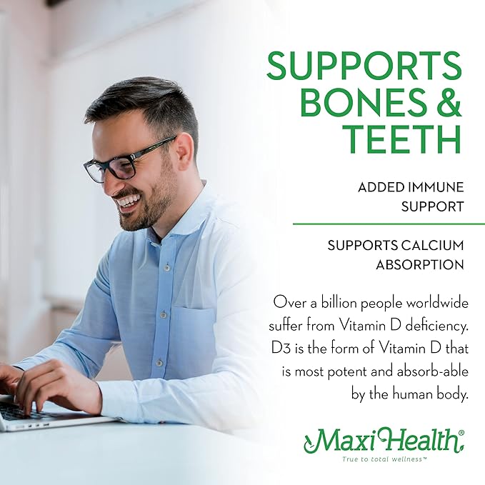 Maxi Health Vitamin D3 3000 IU 75 mcg Vitamin D Supplement for Healthy Bones, Teeth, Immune Support - VIT D3 Supplement Easy to Swallow Non-GMO, Supplement for Men and Women – Kosher 180 Gels