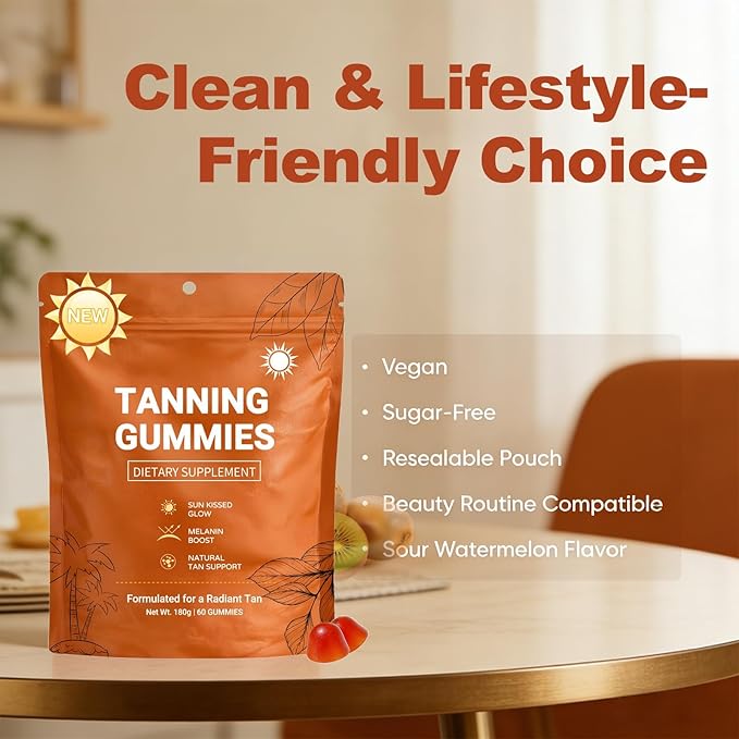 2026 New Tanning Gummies for Women, Skin Radiance & Hydration for Natural Looking Glow, Bronzing, with Vitamin C & E, Astaxanthin, Beta Carotene, Vegan & Sugar Free, Non-GMO, 60 Count (1 Pcs)