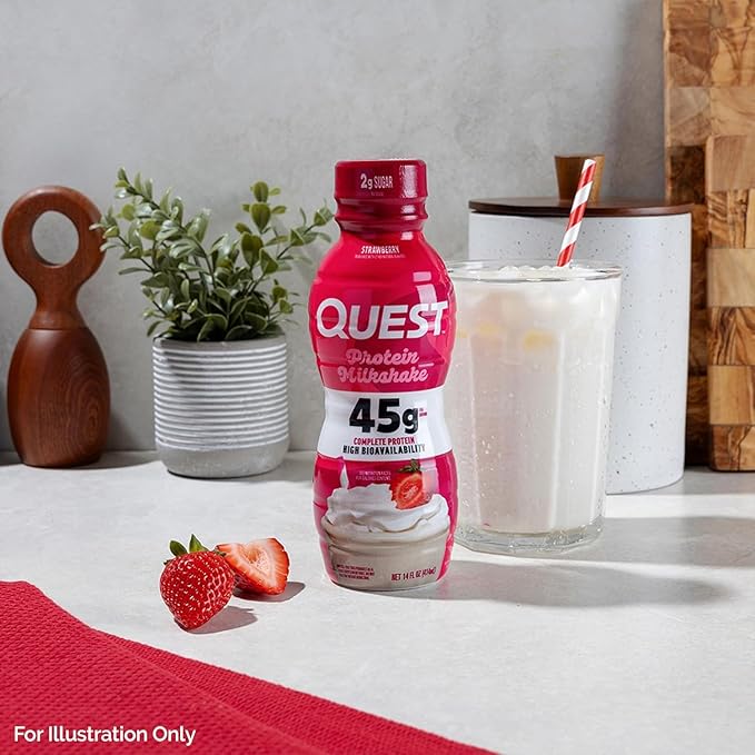 Quest Nutrition Strawberry Protein Shake, 45g Protein, 2g Sugar, 4g Net Carbs, Ready to Drink, Gluten Free, (Pack of 24)