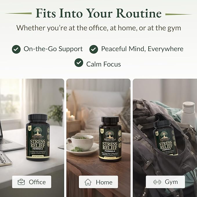Stress Relief Formula - Natural Ashwagandha Capsules GMO Free - unflavoured Quality Herbal Wellness Supplement for Relaxation and Mental clarity-60-count