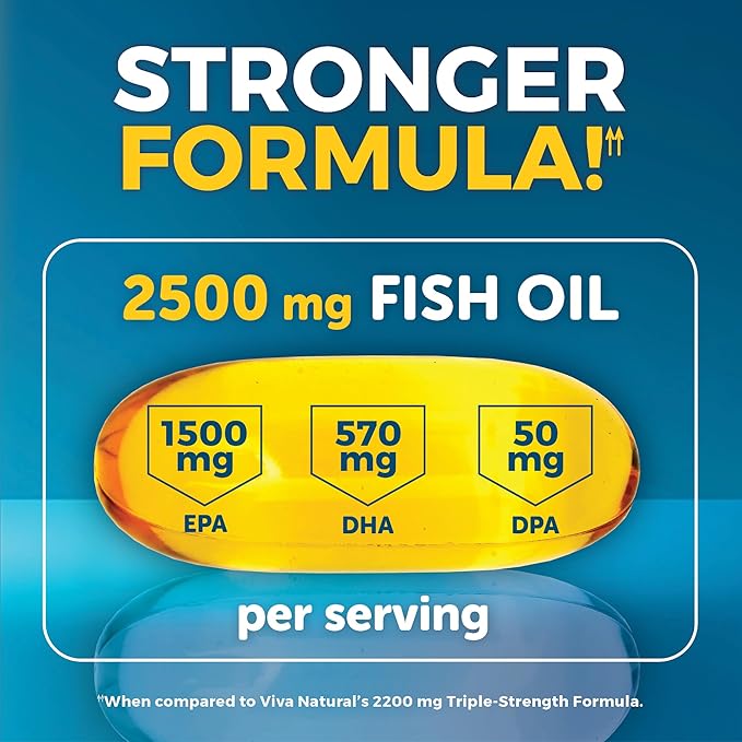 Viva Naturals Omega-3 Fish Oil, Triple Strength, 2500 mg, 60 Softgels – Re-Esterified Omega 3 Fatty Acids Including EPA, DHA, DPA - Pascatarian-Friendly
